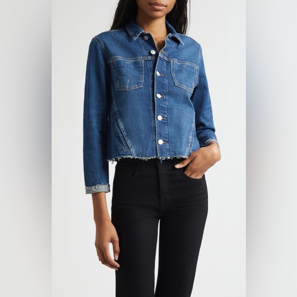 L’AGENCE NEW Janelle Slim Fit Raw Hem Denim Trucker Jacket small Authentique - Picture 10 of 10